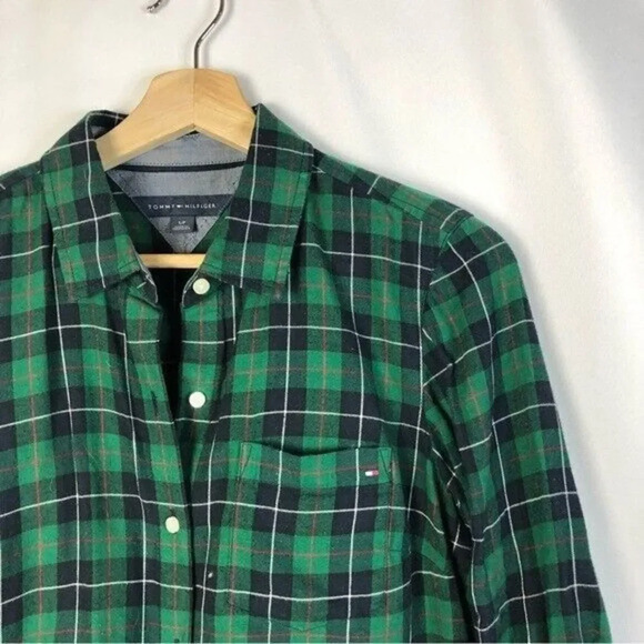 Tommy Hilfiger Green & Blue Square Plaid Long Sleeve Button Down S - Picture 3 of 4